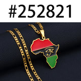Anniyo Africa Map & Egypt Eye Ankh Gye Nyame Charm Pendant Necklace African Traditional Cultural Symbols Jewelry Unisex #252821