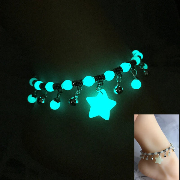 New Fashion Luminous Stones Bead Star Pendant Anklet For Women Bohemia Beach Tassel Handcrafted Ankle Chain Boho Jewelry