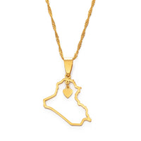 Anniyo Heart Iraq Map Pendant Necklace Silver Color/Gold Color Jewelry Map Of Iraq Necklaces #160521