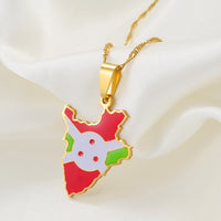 Anniyo Burundi Map & Flag Pendant Necklaces Stainless Steel Jewelry Burundian Ethnic s #168721