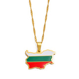 Anniyo The People's Republic of Bulgaria Map Flag Pendant Necklaces Bulgarian Jewelry #258521
