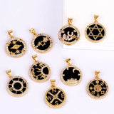 Nature Stone Black Agate Sun Star Love Compass Charm Pendant,18K Gold Plated,Jewelry Necklace Bracelet Accessories Supplies M56