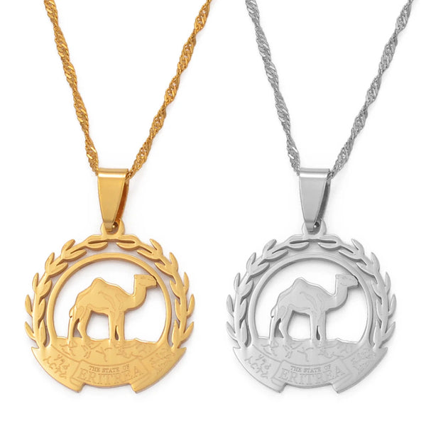 Anniyo Eritrea Map Flag Pendant Necklaces Chain Women Girls,Map of Eritrea Gold Color Jewelry African Necklace Ethiopia #109921