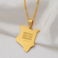 Anniyo Kenya Map Flag Pendant Necklaces For Women Girls African Jewelry Kenyans Stainless Steel  #002221