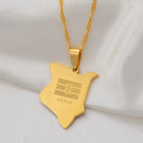Anniyo Kenya Map Flag Pendant Necklaces For Women Girls African Jewelry Kenyans Stainless Steel  #002221