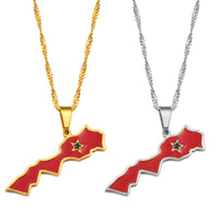 Anniyo The Kingdom of Morocco Map Flag Pendant Necklace Women Gold Color Jewelry Le Royaume du Maroc National flag #208321