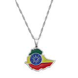 Anniye Ethiopian Map Flag Pendant Necklaces Gold Color/Silver Color Jewelry Africa Ethiopia National Flag Necklace Maps #148621