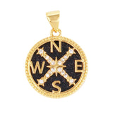 Nature Stone Black Agate Sun Star Love Compass Charm Pendant,18K Gold Plated,Jewelry Necklace Bracelet Accessories Supplies M56