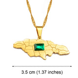 Anniyo Jamaica Map With Green Stone Pendant Necklaces for Women Girls Gold Color Jamaican Jewelry @207021