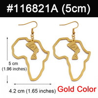 Anniyo Gold Color Stainless Steel Egyptian Queen Nefertiti Earrings African Map Big Earrings Jewelry Africa Ethnic  #116821