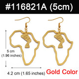 Anniyo Gold Color Stainless Steel Egyptian Queen Nefertiti Earrings African Map Big Earrings Jewelry Africa Ethnic  #116821