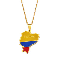 Anniyo Ecuador Map With Flag Pendant Necklaces Ecuadorian Jewelry #214621