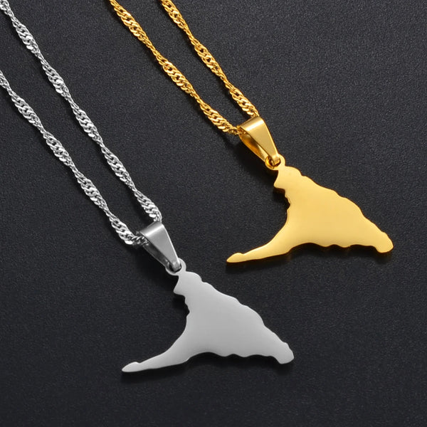 Anniyo Comoros Anjouan Island Map Pendant Necklaces Silver Color/Gold-Plated Ndzouani Jewelry #265921