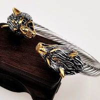 Men Stainless Steel Viking Wolf Geri and Freki Bear Paw Head Bangle amulet Bracelets for Male Gift