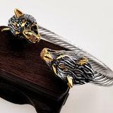 Men Stainless Steel Viking Wolf Geri and Freki Bear Paw Head Bangle amulet Bracelets for Male Gift