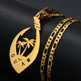 Anniyo Coconut Tree and Flowers Guam Pendant Necklaces for Women Men Gold Color Guam Jewelry #128521