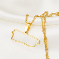 Anniyo Contour Puerto Rico Map Charm Pendant Necklaces Silver Color/Gold Color PR Puerto Ricans Jewelry #051021