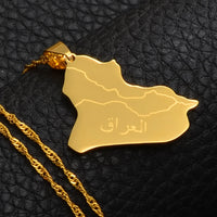 Anniyo Republic Of Iraq Map Pendant Necklace Silver Color/Gold Color Iraqi Jewelry #007921