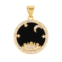 Nature Stone Black Agate Sun Star Love Compass Charm Pendant,18K Gold Plated,Jewelry Necklace Bracelet Accessories Supplies M56