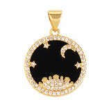 Nature Stone Black Agate Sun Star Love Compass Charm Pendant,18K Gold Plated,Jewelry Necklace Bracelet Accessories Supplies M56