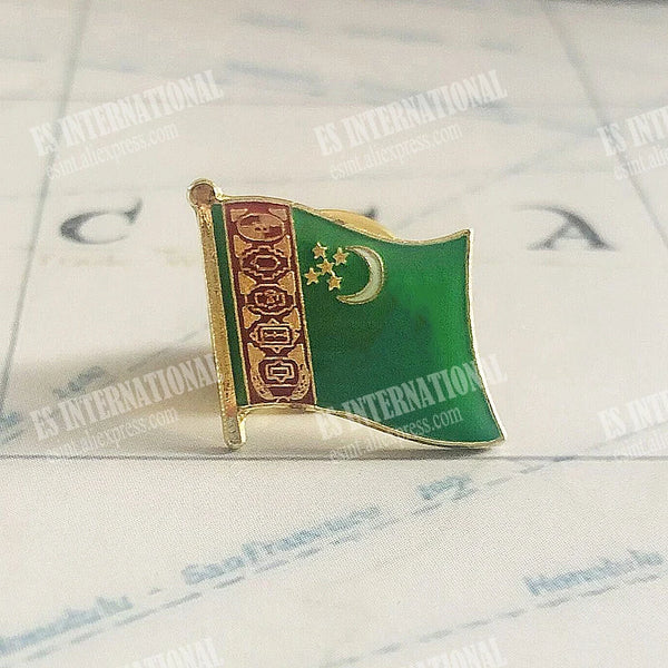 Turkmenistan National Flag Lapel Pin Crystal Epoxy Metal Enamel Badge Paint Brooch Souvenir Suit Personality Commemorative Gifts