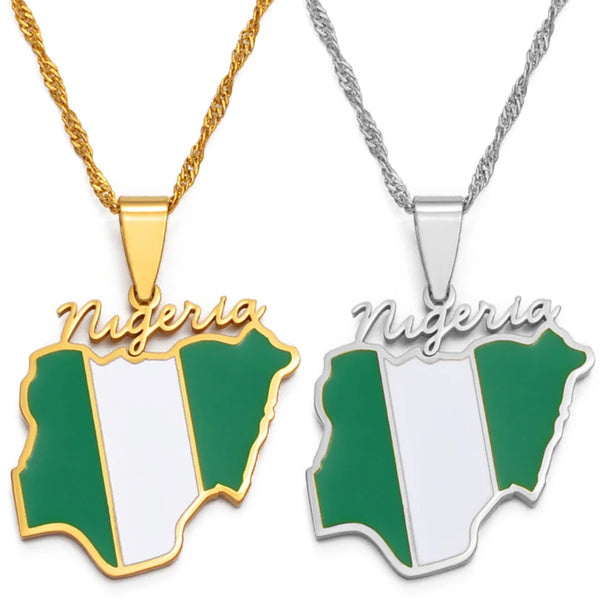 Anniyo Nigeria Map Flag Pendant Necklaces Gold Color Nigerian Maps Jewelry Patriotic  #136621