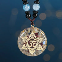Orgone Energy Pendent Garnet Necklace Orgonite Labradorite Om Crystal Pendant Necklace for Women Men Yoga Healing Jewelry Gift