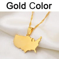 Anniyo American Map Pendant and Necklaces for Women Girls United States Map Jewelry USA #212021