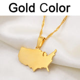 Anniyo American Map Pendant and Necklaces for Women Girls United States Map Jewelry USA #212021