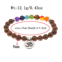 New Classic Natural Wood Beads Bracelets For Women Meditation Prayer Sliver Om Pendant Bracelet Men Wooden Yoga Jewelry