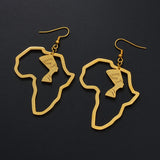 Anniyo Gold Color Stainless Steel Egyptian Queen Nefertiti Earrings African Map Big Earrings Jewelry Africa Ethnic  #116821