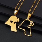 Anniyo Heart Kuwait Map Pendant Necklaces Kuwaiti Gold Color Jewelry #231121