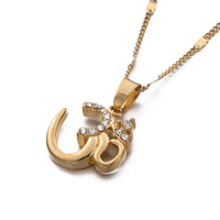 Gold Color Hindoo India Hindu Buddhist AUM OM Pendant Necklace Hinduism India Trendy Jewelry