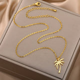 Coconut Palm Tree Necklace For Women Dainty Stainless Steel Palm Necklace Bohomian Jewelry Summer Ocean Beach Accessories