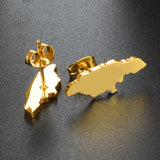 Anniyo Jamaica Map Stud Earrings for Women Girl Gold Color and Stainless Steel Jamaican Jewelry #139721