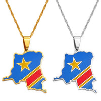 Anniyo 3CM Democratic Republic of the Congo Map Colored Flag Pendant DRC Kinshasa Necklace Ethnic Jewelry @200621