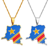 Anniyo 3CM Democratic Republic of the Congo Map Colored Flag Pendant DRC Kinshasa Necklace Ethnic Jewelry @200621