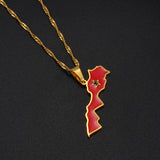 Anniyo The Kingdom of Morocco Map Flag Pendant Necklace Women Gold Color Jewelry Le Royaume du Maroc National flag #208321