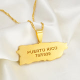 Anniyo Puerto Rico Map and Area Code Pendant Necklaces Gold Color PR Puerto Ricans Jewelry @238021