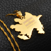 Anniyo Gold Color Azerbaijan Map & Flag Pendant Necklaces Azerbaycan of Maps Jewelry  #010521
