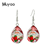 2021 New Snowman Tear drop Earring Merry Christmas Fish hook Earrings Glass Cabochon Jewelry Handmade Items