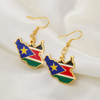 Anniyo South Sudan Map Flag Earrings for Women Girls Gold Color Jewelry South Sudanese Maps Ethnic  #231421