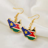 Anniyo South Sudan Map Flag Earrings for Women Girls Gold Color Jewelry South Sudanese Maps Ethnic  #231421