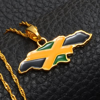 Anniyo Jamaica Map and National Flag Pendant Necklaces Gold Color Jewelry Jamaican  Maps @080406