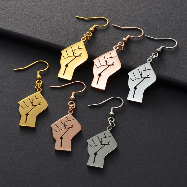 Anniyo 2.8CM Black Lives Matter Fist Symbol Earrings Rose Gold Plated,Silver Color Stainless Steel BLM African  Jewelry #200421