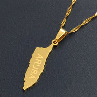 Anniyo Aruba Map Pendant Necklace Thin Chain Gold Color Curacao Jewelry for Caribbean Sea Regional islands #011921