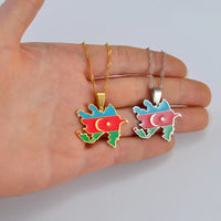 Anniyo Azerbaijan Map Flags Pendant Necklaces Azerbaycan Jewelry Stainless Steel #174821