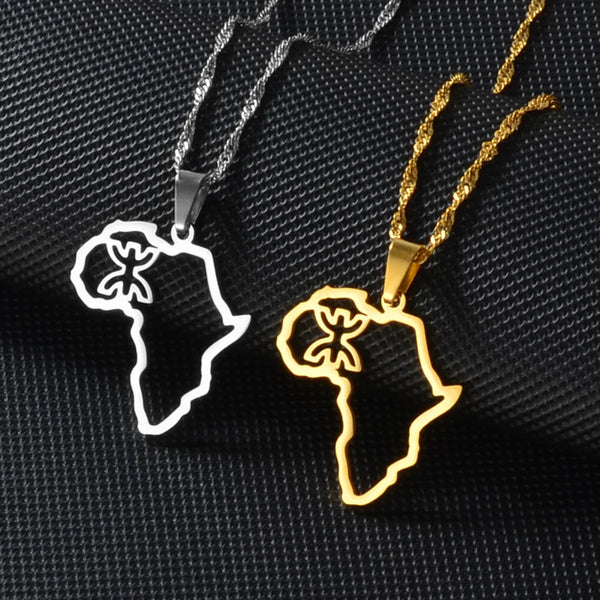 Anniyo Outline Africa Map Berbers Pendant Necklaces African Berber Jewelry for Women Men @250621