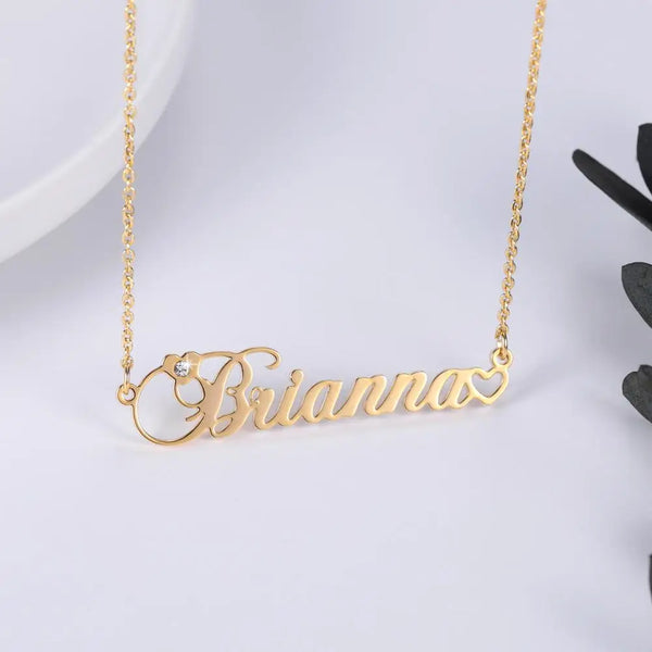 Custom Name Necklace Initials with White Diamonds Personalized Jewelry Heart Name Pendants Gifts Customized Nameplate Necklaces