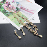 KMVEXO Crystal Bridal Wedding Jewelry Sets Women Gold Color Rhinestone Necklace Long Earrings Set Dress Accessories Bridesmaid